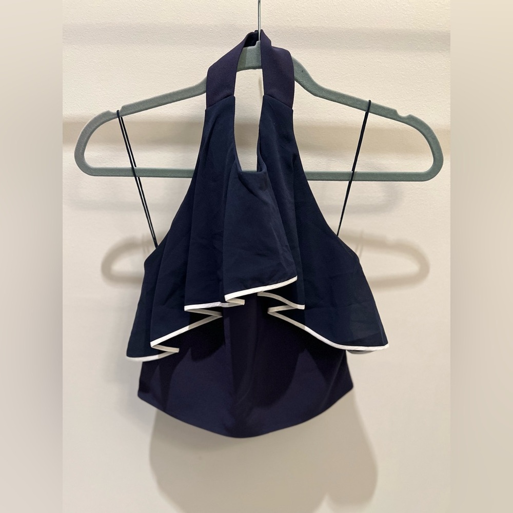 Alice + Olivia Wonda Silk Blend Top, Women’s Small, NEW WITH TAGS, Navy w/white